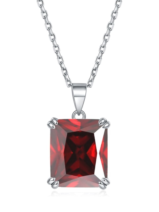 Garnet red [January] 925 Sterling Silver Birthstone Geometric Dainty Necklace